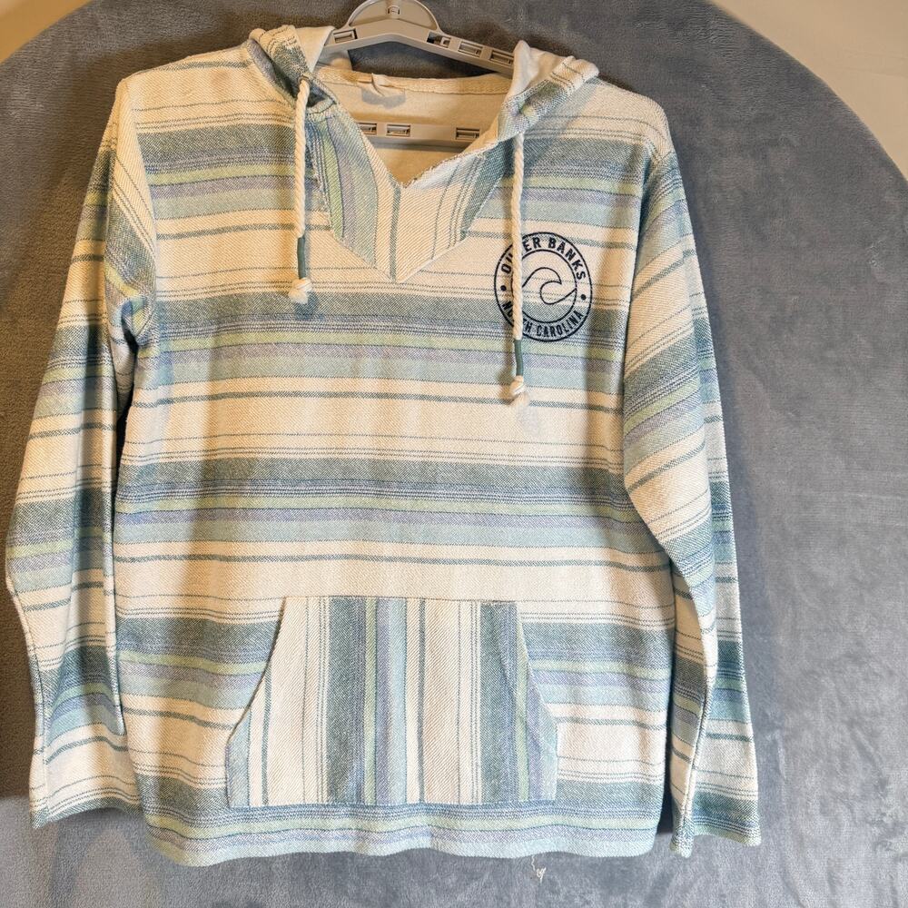 Outer Banks North Carolina Baja Hoodie Pullover Surf Striped Sweatshirt M